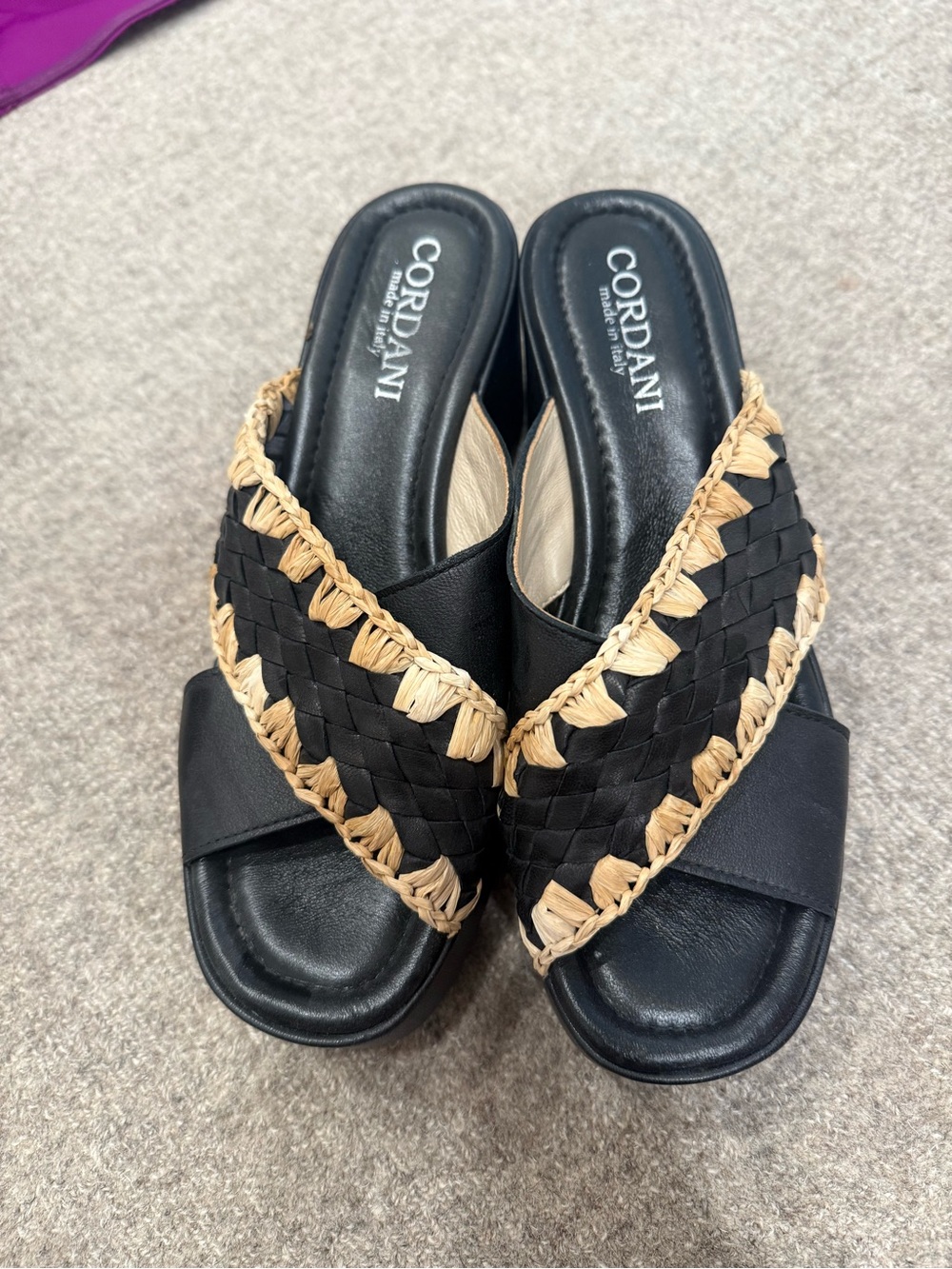 Cordani Black and Natural Braided Slide Mules